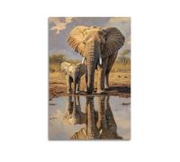 XGKJDS Modern Family Photo Album Posters Wall Art For Living Room - Realistic Wildlife Poster Mother And Baby Elephant in Savannah Canvas Prints Pictures 24x36inch(60x90cm)