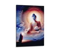 XGKJDS Modern Family Posters Wall Art For Living Room - Artistic Buddhist Poster Buddha Blessing The Devotee Canvas Prints Pictures 12x18inch(30x45cm) Frame-style