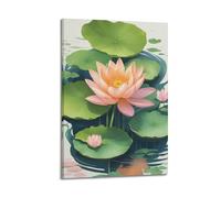 XGKJDS Poster Frame Canvas Wall Art Prints for Kitchen Decor - Buddhism Poster Digital Art Peach Colored Lotus with Lush Leaves 16x24inch(40x60cm) Picture Frame Artwork
