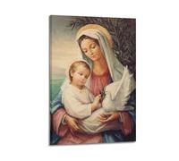 XGKJDS Poster Frame Canvas Wall Art Prints for Kitchen Decor - Religious Oil Painting of Mary Mary Holding The Child And A Dove with An Olive Branch 08x12inch(20x30cm) Picture Frame Artwork