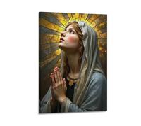 XGKJDS Poster Frame Canvas Wall Art Prints for Kitchen Decor - Religious Oil Painting of Mary Mary in A Stained Glass Style, Gazing Upward in Prayer 20x30inch(50x75cm) Picture Frame Artwork