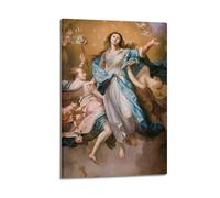 XGKJDS Poster Frame Canvas Wall Art Prints for Kitchen Decor - Religious Oil Painting of Mary Mary in A Heavenly Ascent, Surrounded by Angels 20x30inch(50x75cm) Picture Frame Artwork