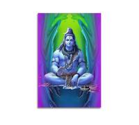 XGKJDS Poster Unframe Canvas Wall Art Prints for Kitchen Decor - Hinduism Poster Tranquil Blue Shiva in Meditation with Leopard Skin And Mystical Background 20x30inch(50x75cm) Picture Unframe Artwork