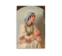 XGKJDS Poster Unframe Canvas Wall Art Prints for Kitchen Decor - Religious Oil Painting of Mary Mary Holding The Sleeping Child, with A Tender Gaze 16x24inch(40x60cm) Picture Unframe Artwork