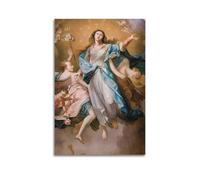 XGKJDS Poster Unframe Canvas Wall Art Prints for Kitchen Decor - Religious Oil Painting of Mary Mary in A Heavenly Ascent, Surrounded by Angels 16x24inch(40x60cm) Picture Unframe Artwork