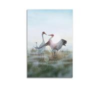 XGKJDS Poster Unframe Canvas Wall Art Prints for Kitchen Decor - Sarus Crane Animals Interacting with Wings Spread on Grassland 24x36inch(60x90cm) Picture Unframe Artwork