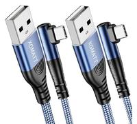 XGMATT 2Pack 1M Blue USB C Charger Cable, Right Angle Nylon Braided Type C Cable for Samsung S21 S10 S9, Note 10, Huawei, Sony Xperia, LG