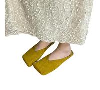 XGMTHBDD sandals for women Baotou Half Slippers Women's Spring Autumn Style Small Square Head Shallow Mouth Velvet Soft Bottom Fashion Flat Shoes-yellow-38