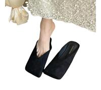 XGMTHBDD sandals for women Baotou Half Slippers Women's Spring Autumn Style Small Square Head Shallow Mouth Velvet Soft Bottom Fashion Flat Shoes-black-35