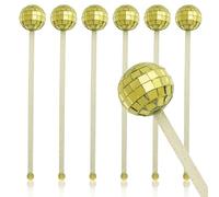 XGNG 12PCS Gold Cocktail Stirrers Disco Ball Drink Stirrers Cocktail Disco Ball Swizzle Sticks Glitter Drink Stirrers for Last Disco Bachelorette Wedding Bar Party