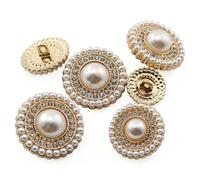 XGNG 16PCS Gold Diamond-Encrusted Pearl Buttons Metal Button Rhinestone Faux Pearl Buttons Embellishments for Coat, Suits, Knitting Sweaters, Sewing Crafting