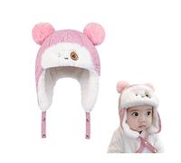 XGOPTS Baby Cute Winter Warm Knitted Earmuff Hats with Chin Ties Toddler Earflap Beanie Hat Baby Girls Boys Trapper Hat Pilot Hat Hood Cap with Fluffy Plush Lined Pink