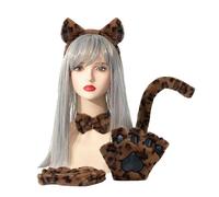 XGOPTS Cat Cosplay Costume Set, 4Pcs Black/Leopard Print Cat Ears Headband Bowtie Tail Cat Paw Gloves Cute Adorable Kitten Adult Costume Set for Halloween Fancy Dress Up Cat Cosplay Birthday Party