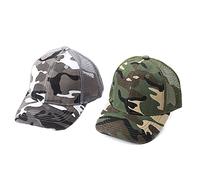 XGOPTS Children Camo Baseball Cap, Kids Camouflage Mesh Sun Hat Summer UV Protection Visor Hat for Outdoor Sports Football Travel Beach Boys Girls 5-10 Years Old (Black-White+Green)