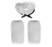 XGOPTS Faux Fur Cat Mask Gloves Set, 2Pcs Furry Half Face Animal Mask & Plush Gloves Halloween Cosplay Costume Prop Animals Fancy Dress Carnival Festival Party Accessories for Women Girls