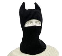XGOPTS Halloween Knitted Horn Hat Winter Balaclava Cap Warm Full-Face Mask Beanie Creative Funny Devil Cow Horns for Party Cosplay Festival - Black/Grey - One Size