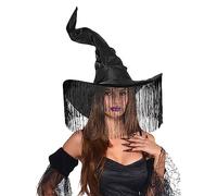 XGOPTS Halloween Witch Hats for Women Magic Wizard Costume Hat Pretender Silk Satin Cosplay Costume Accessories Floppy Brim Hat with Spiders Bats