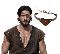 XGOPTS Medieval Leather Pirate Eye Patch for Men Women, Vintage Leather Embossed Eye Patches Viking Knight Pirate Costume Fancy Dress Accessories for Halloween Cosplay Party Festival