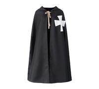 XGOPTS Medieval Templar Knight Cloak, Black/White Hospitaller Hooded Robe Halloween Medieval Hooded Robe Long Cape Renaissance Vintage Cloak for Adult Halloween Party Cosplay Props