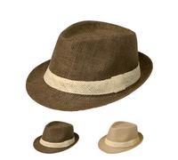 XGOPTS Mens Fedora Trilby Straw Hat British Classic Panama Hat Summer Beach Sun Cap UV Protection Sun Visor Hat Straw Cowboy Hat Short Brim Men Outdoor Summer Hat Jazz Cap Brown