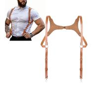 XGOPTS Men's Medieval PU Leather Suspenders Vintage H Design Men's Back Support Harness Adjustable Suspender Belt with 2 Hooks British Gentleman Gatsby Groomsmen Punk Costume Accessories
