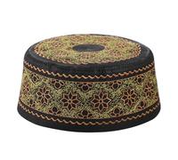 XGOPTS Men's Muslim Prayer Hat Skull Cap Exquisite Embroidery Muslim Kufi Headwear Indian Hat Topi Kufi Round Cap Arabic Turkish Beanie Hat Eid Ramadan Pray Eid Gift for Men Teens Yellow