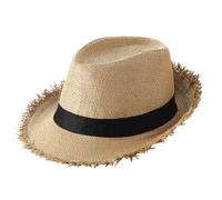 XGOPTS Mens Panama Hat Fedora Trilby Straw Sun Hat Short Brim Jazz Cap Summer Outdoor Casual UV Protection Panama Cap for Beach Holiday Traveling Khaki