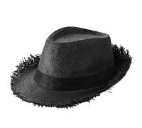 XGOPTS Mens Panama Hat Fedora Trilby Straw Sun Hat Short Brim Jazz Cap Summer Outdoor Casual UV Protection Panama Cap for Beach Holiday Traveling Black