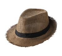 XGOPTS Mens Panama Hat Fedora Trilby Straw Sun Hat Short Brim Jazz Cap Summer Outdoor Casual UV Protection Panama Cap for Beach Holiday Traveling Brown