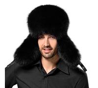 XGOPTS Mens Winter Trapper Hat Warm Bomber Hat Ushanka Faux Fur Russian Cap Waterproof Windproof Earflap Cap for Hunting, Skiing, Cycling (56-62cm) Black