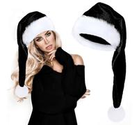 XGOPTS Super Long Adult Santa Hat Plush Christmas Hat with Pom Poms Long Tail Xmas Hat Over-Length Christmas Funny Hat Novelty Santa Claus Hat for Fancy Dress Christmas Costume Accessory Props