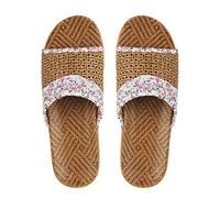 XGOPTS Women Cooling Slippers, Summer Rattan Straw Slippers, Ladies Non-Slip EVA Sole Open Toe Slide Slippers Flat Soft Sandals Breathable Flop Bath Spa Sandal for Home Indoor Outdoor Garden Beach