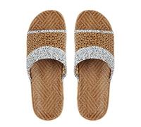 XGOPTS Women Cooling Slippers, Summer Rattan Straw Slippers, Ladies Non-Slip EVA Sole Open Toe Slide Slippers Flat Soft Sandals Breathable Flop Bath Spa Sandal for Home Indoor Outdoor Garden Beach