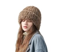 XGOPTS Women Faux Fur Fluffy Hat Winter Plush Thicked Warm Knitted Beanie Skull Cap Fashion Russian Furry Thermal Hat Winter Outdoor Snow Cap for Women Girls Brown