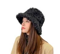 XGOPTS Women Winter Lamb Wool Bucket Hat Fisherman Hat Cap Fluffy Warmer Thick Flat Top Hats Curly Lamb Bucket Hat Winter Fashion Hat for Women Girls Black