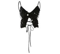 XGOPTS Women's Glitter Sequin Butterfly Crop Top - Sexy V-Neck Low-Cut Strappy Backless Sleeveless Tank Top - Shiny Sparkly Belly Dance Costume for Rave Party Club Festival Outfits