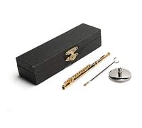 XGOUGUAAU 1:6 Mini Dollhouse Flute, Copper Miniature Musical Instrument Model Toy, Gold Simulated Flute with Wooden Box and Bases for 1/6 Scale Dollhouse Decoration