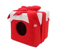 XGOUGUAAU Christmas Cat Bed, Christmas Cat Tent with Gift Box Design, Soft Lint Kitten Bed in Vivid Colors for Cats and Small Pets, Cozy Cat Cave House for Holiday Season (Red)