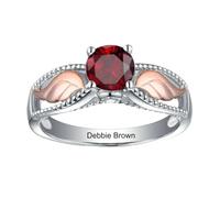 XGSiNuoBao Personalized Rings for Her Engraved Promise Ring for Women Custom Rings with Birthstone and Text Wedding Rings for Mom, Wife Angel Wings Promise Ring Engraved Ring