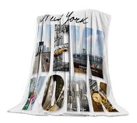 XGTEAHHC Blanket New York City Huge Clip Patchwork Winter Bedspread Sofa Throw Comfortable Flannel Blankets Soft Warm Coral Fleece(Black,130x150cm)