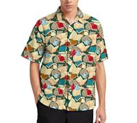 XGTEAHHC Cats in Vacation Shirt Library Cat Summer Casual Shirts Man Elegant Blouses Short Sleeve Graphic Top