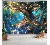 Xguatan Fantasy Forest Tree Butterfly Wall Hanging, Fairy Magical Enchanted Jungle Waterfall Mushroom Tapestry for Bedroom Living Room 60x40 Blue