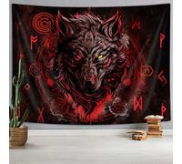 Xguatan Viking Wolf Tapestry, Norse Mythology Runes Ancient Red Tapestries, Meditation Medieval Mystery Animals Ancient Art Tapestry for Bedroom Living Room Poster, 60X40IN