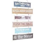 Xgvzs 1 PCS Bathroom Rules Signs Bathroom Decorations Wall Art Decor Wooden Sign for Toilet for Restroom Toilet Wall Hanging Decoration Farmhouse