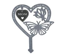 Xgvzs 1 PCS Garden Memorial Plaque Garden Stakes Cemetery Weatherproof Heart Shaped Grave Markers With Butterfly Flower Ornament Memorial Plaques Remembrance Gifts (MOM)