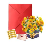Xgvzs 1 PCS Paper Flower Bouquet Pop Up Cards Mother's Day Flower Card Sunflowers Birthday Present Country Style for for Wife Mom Friends Greeting Gift