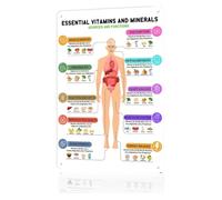 XHAJCSJWGD Essential Vitamins Minerals Daily Intake Metal Sign Educational Quick Reference Visual Aid for Beginner Healthy Eating Journey 8 X 12 inch