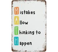 XHAJCSJWGD Mistakes Allow Thinking to Happen Math Sign Funny Vintage Metal Tin Sign Classroom Decor for Home Office Study Room 8 X 12 in