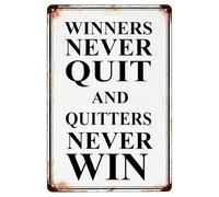 XHAJCSJWGD Vintage Winners Never Quit Tin Sign Inspirational Saying For Garage Workshop Or Man Cave Wall Decor Farmhouse Style Metal Art 8 X 12 in