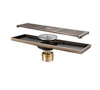 XHALERY Linear Shower Drain Hidden Antique Bronze Floor Drain Brass Shower Floor Drain Bathroom Shower Waste Drain with Removable Cover Grate (300mm × 82mm)